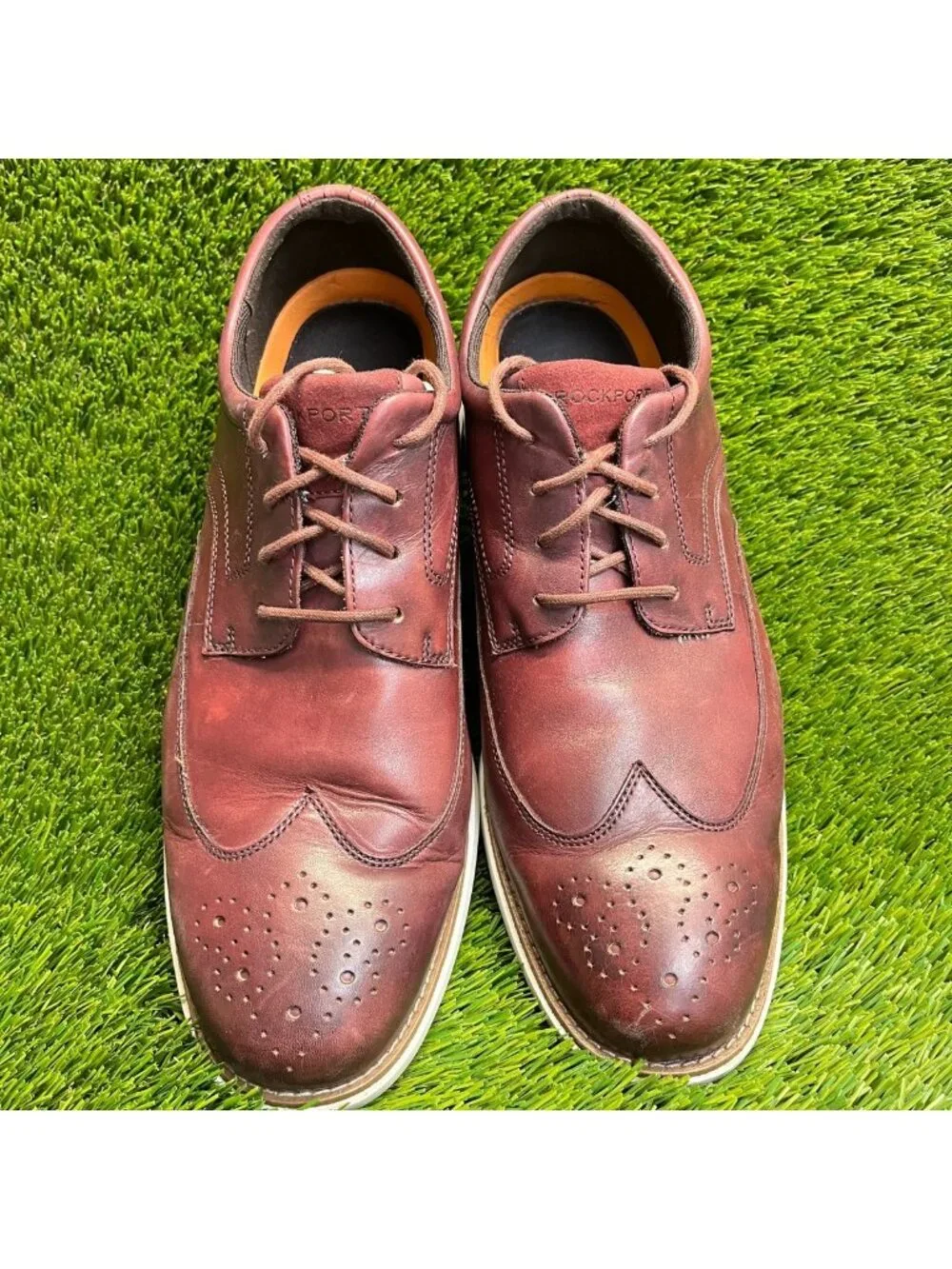 Rockport Garett Mens Size 12 Burgundy Casual Leather Wingtip Oxford Dress Shoes